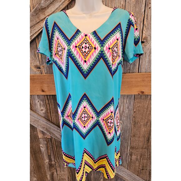 Uncle frank small S Easter egg bright stripes short sleeve midi shift dress - Picture 1 of 7